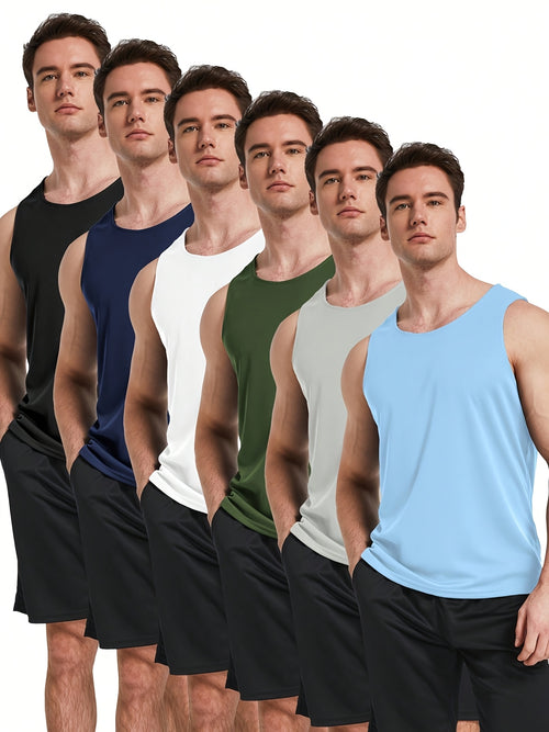6pcs Men'S Quick Dry Workout Tank Tops Breathable Gym Sleeveless Muscle Shirts For Active Men