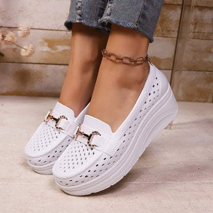 Women'S Casual Slip-On Wedge Heels - Light And Stylish, Suitable for All-Day Wear Hollow-Out Wedge: Versatile Shoes for Work And Weekends Sports Casual Fashion, Women Shoes