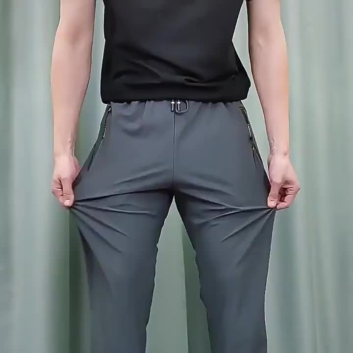 Three Pairs Of Men's Summer Stretch Ice Silky Fiber Long Pants Feature Drawstring Waistbands, Breathable And Quick-drying Materials, And Letter Patterns. Suitable for Fishing, Basketball, Camping, Gym Workouts, And Beach Running.