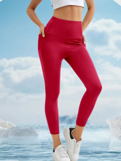 k910 Womens High-Waist Pocket Yoga Pants - Solid Color Stretch Fitness Leggings - Squat-Proof, Breathable Activewear with Secure Pockets for Convenience and Styls