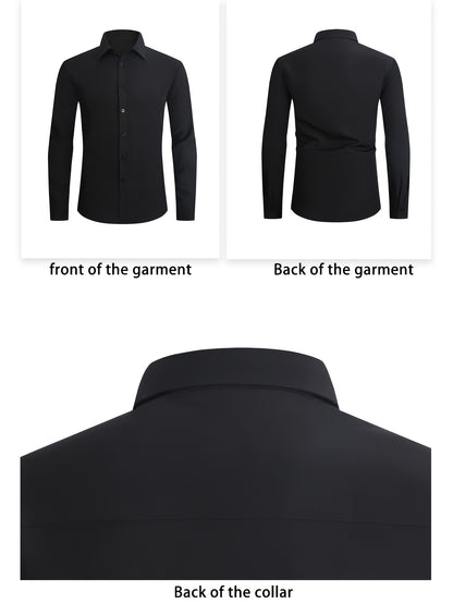4pcs Men'S Formal Shirt Casual Shirt, Classic Button Up Long Sleeved Shirt, Solid Color Series, 97% Fiber, 3% Spandex, Skin Friendly And Breathable, Suitable For Business, Outdoor Leisure, Wedding Banquets, Dates, All Seasons