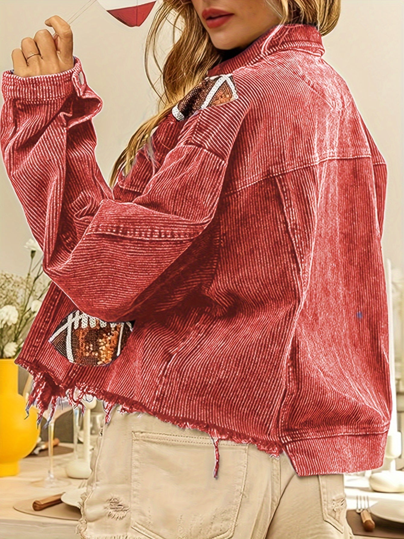 Women's Blue Polyester Printed Oversized Jacket - product view 30