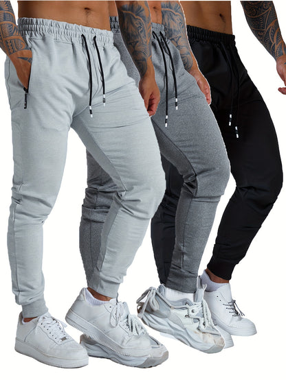 3PCS Men's Sweatpants with Zipper Pockets Tapered Joggers for Men - Athletic Pants for Workout, Jogging, Running - Breathable & Comfortable Fabric - Suitable for Men - Perfect for Fitness Enthusiasts