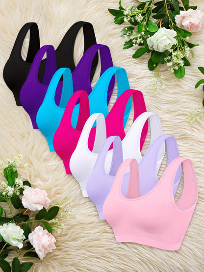 7pcs Set Of Women's Single-layer Seamless Underwear, Comfortable, Breathable, No Padding Sports Bra, Women's Yoga Vest Style Underwear