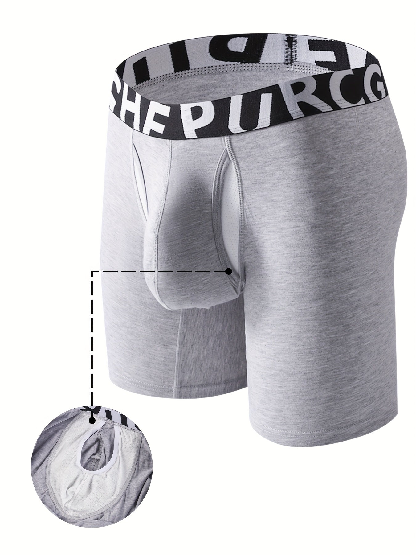 3pcs Men's Athletic Underwear: Quick-Dry Slim-Fit Long Boxer Briefs with Letter Waistband & Dual-Layer Separate U-Convex Pouch