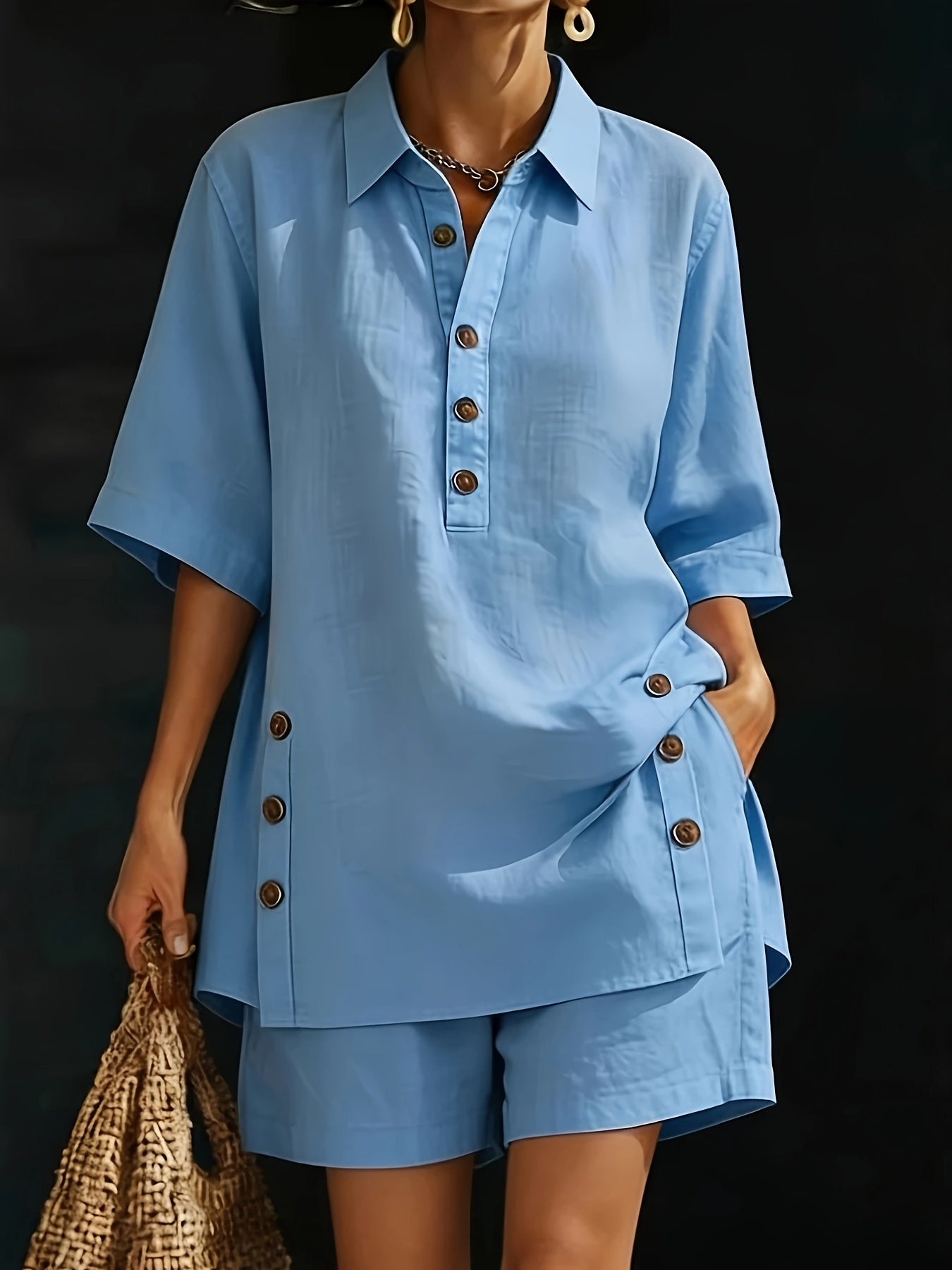 Plus Size - Plus Size - A New Two-Piece Outfit for Women Featuring a Short-Sleeved Shirt And Loose-Fitting Trousers for The Spring/Summer 2026 Season