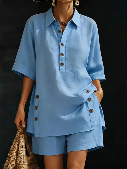 Plus Size - Plus Size - A New Two-Piece Outfit for Women Featuring a Short-Sleeved Shirt And Loose-Fitting Trousers for The Spring/Summer 2026 Season