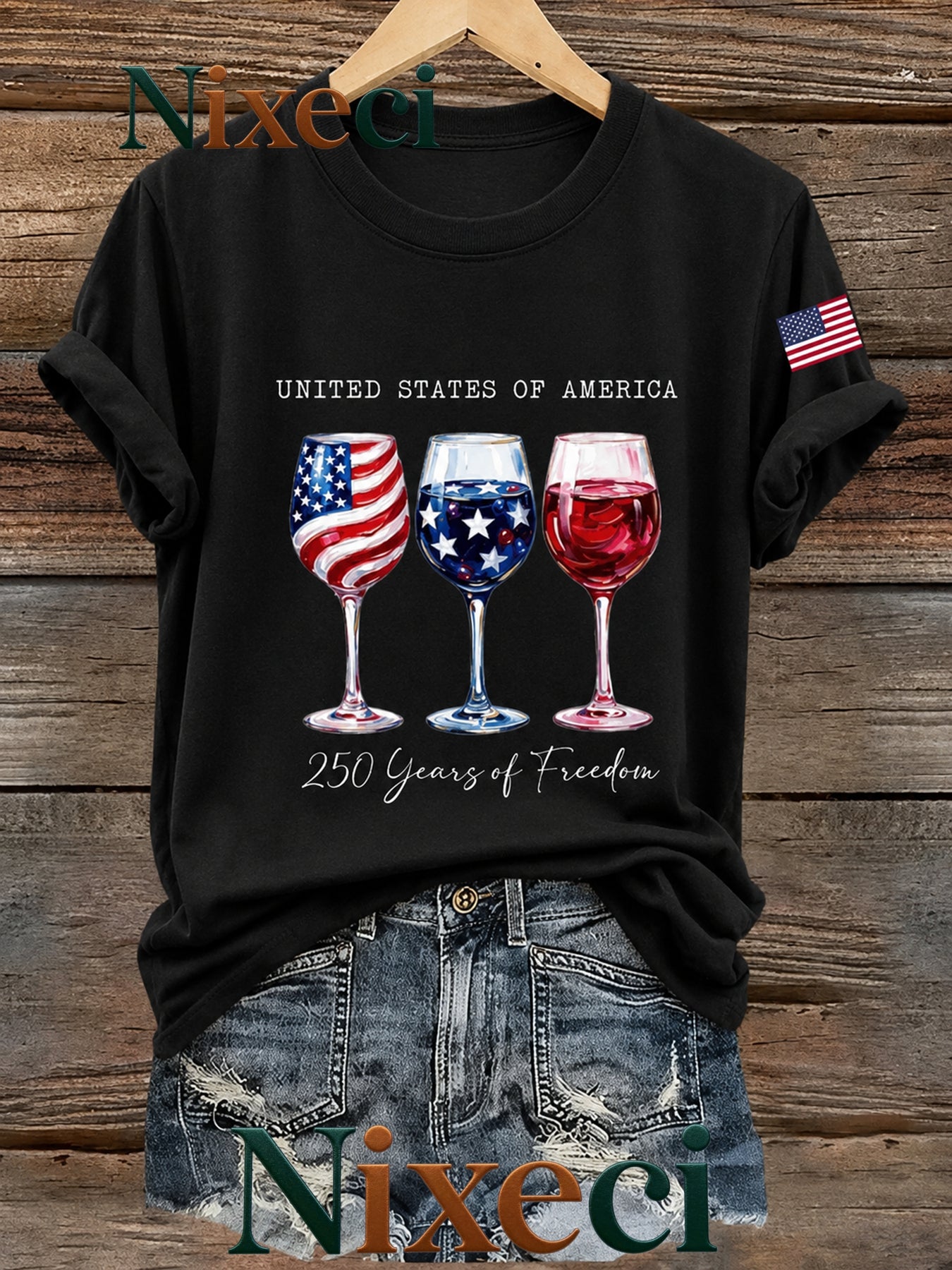 Nixeci Men's Vintage Cotton Graphic T-Shirt, 1pc Shipping, Casual Crew Neck Short Sleeve Tee, Father's Day Gift, Independence Day Patriotic Style, Football Game Party Outfit