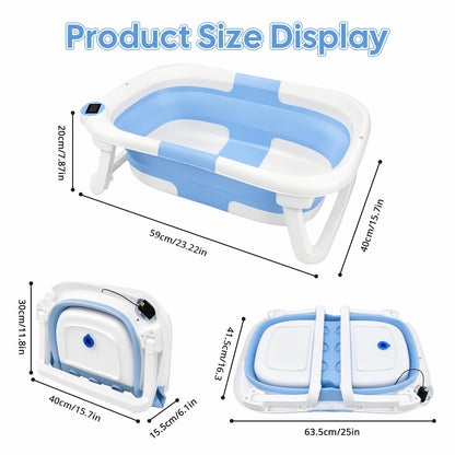 Foldable Baby Bathtub, Baby Tub with Soft Cushion And Thermometer, Portable Travel Baby Bathtub