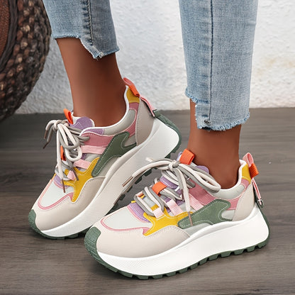 New Breathable Color-blocking Dad Shoes 2025 Spring And Summer Trendy Sports Shoes Thick Sole Heightened Outdoor Street Photography And Leisure, Women Shoes, Sneakers