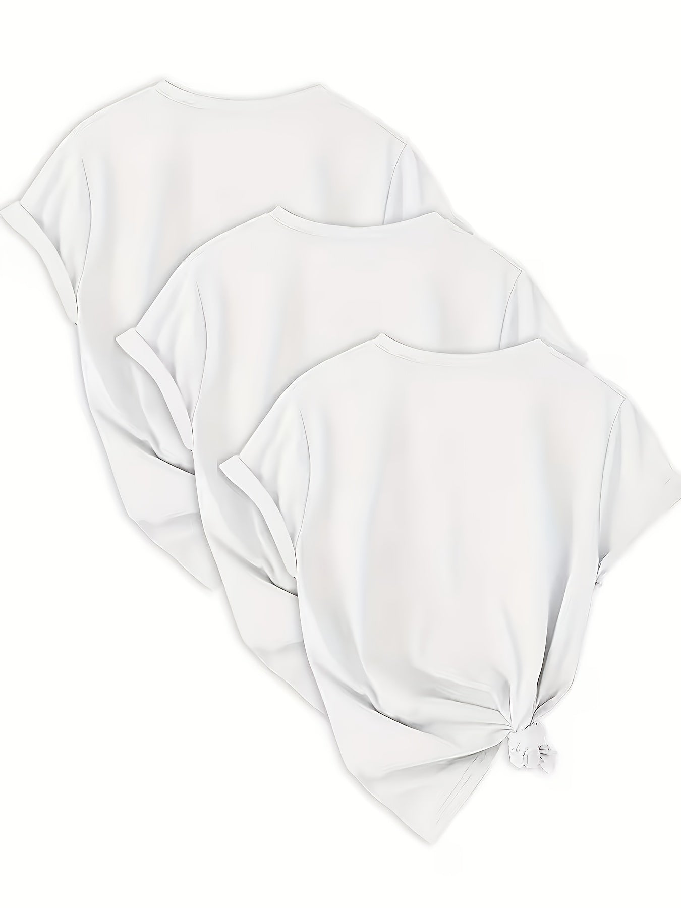 3-Pack Women's Solid Color Round Neck T-Shirt, Soft And Comfortable Pure White Casual Round Neck Shirt, Perfect for Summer And Casual Wear
