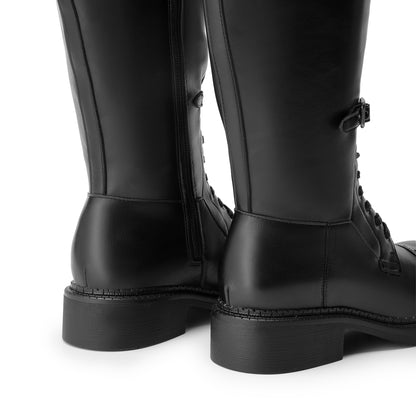 DREAM PAIRS Women's Knee High Boots Combat Boots Goth Boot Lace Up Adjustable Buckles Chunky Low Heel Fall Booties with Side Zipper to Put on and off