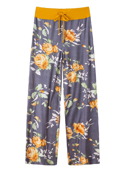 Women's Comfy Stretch Floral Print Drawstring Wide Leg Lounge Pant
