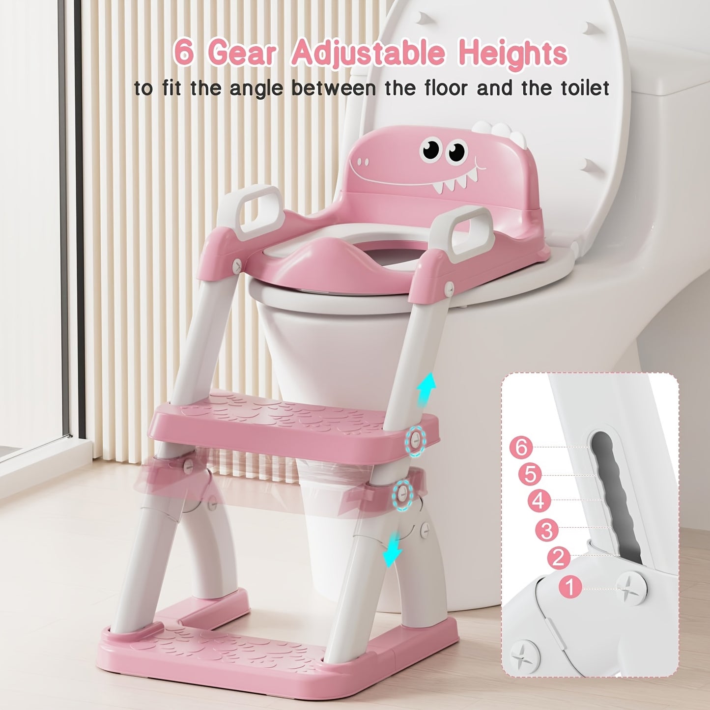 2-In-1 Potty Training Toilet Seat with Detachable Triangular Stable Base, Anti-Splash Protection, Non-Slip Mat And Step Stool - Dinosaur Pattern Color Options, Durable PVC Material for Toddlers, Potty Training Seat