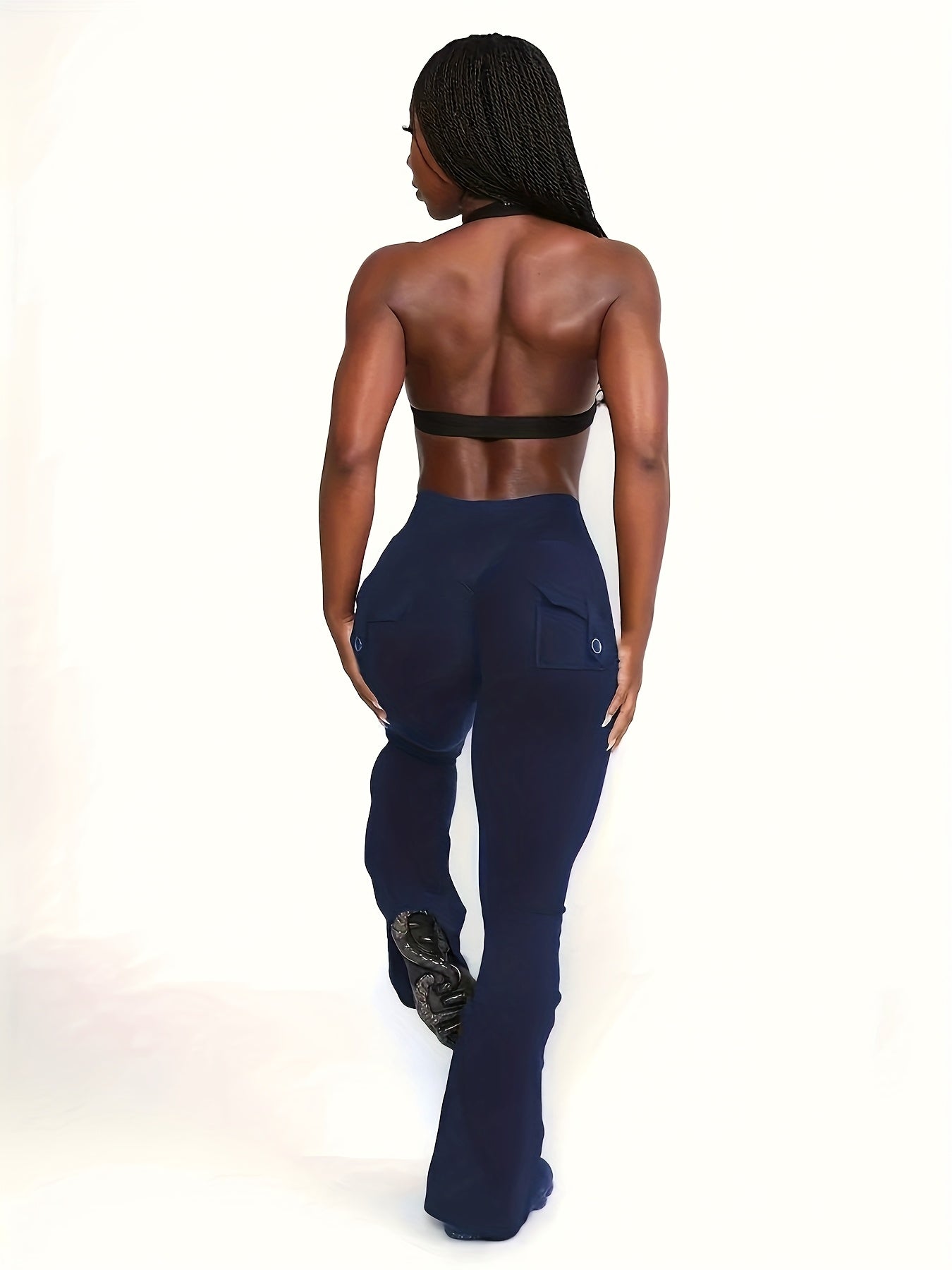 2025 New 3pcs Black Gray Green Trendy Work Attire Bell Bottom Trousers, Women'S Casual Flared Pants, High Waisted Pocket Activewear, Work Style Peach Hip Trousers, Quick Drying Belly Lifting Sports Pants with Flared Bottoms