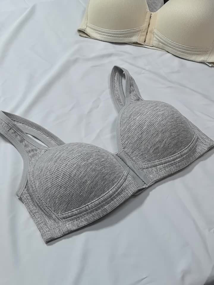 4pcs Women'S Elegant Fully Covered Underwire Bra, Front Buckle Design, Breathable Nylon, Seamless Design in Beige And Black, Comfortable And Fitted Casual Clothing