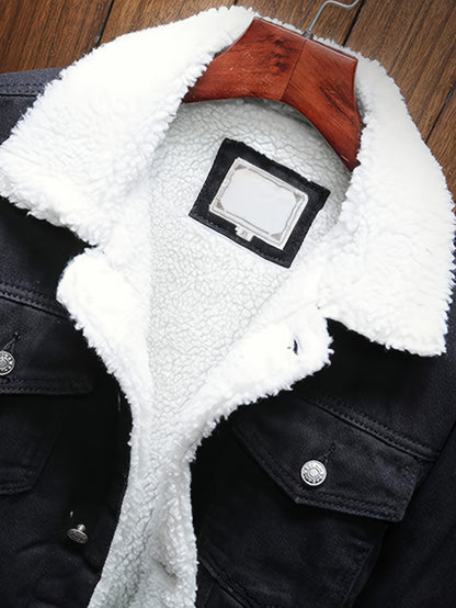 Men's Sherpa Fleece Lined Denim Jacket - Warm Winter Trucker Jacket - Cowboy Jean Jacket - Soft Fleece Lining & Durable Denim - For Men - Perfect for Cold Weather & Outdoor Activities - Ideal Gift for Winter Holidays