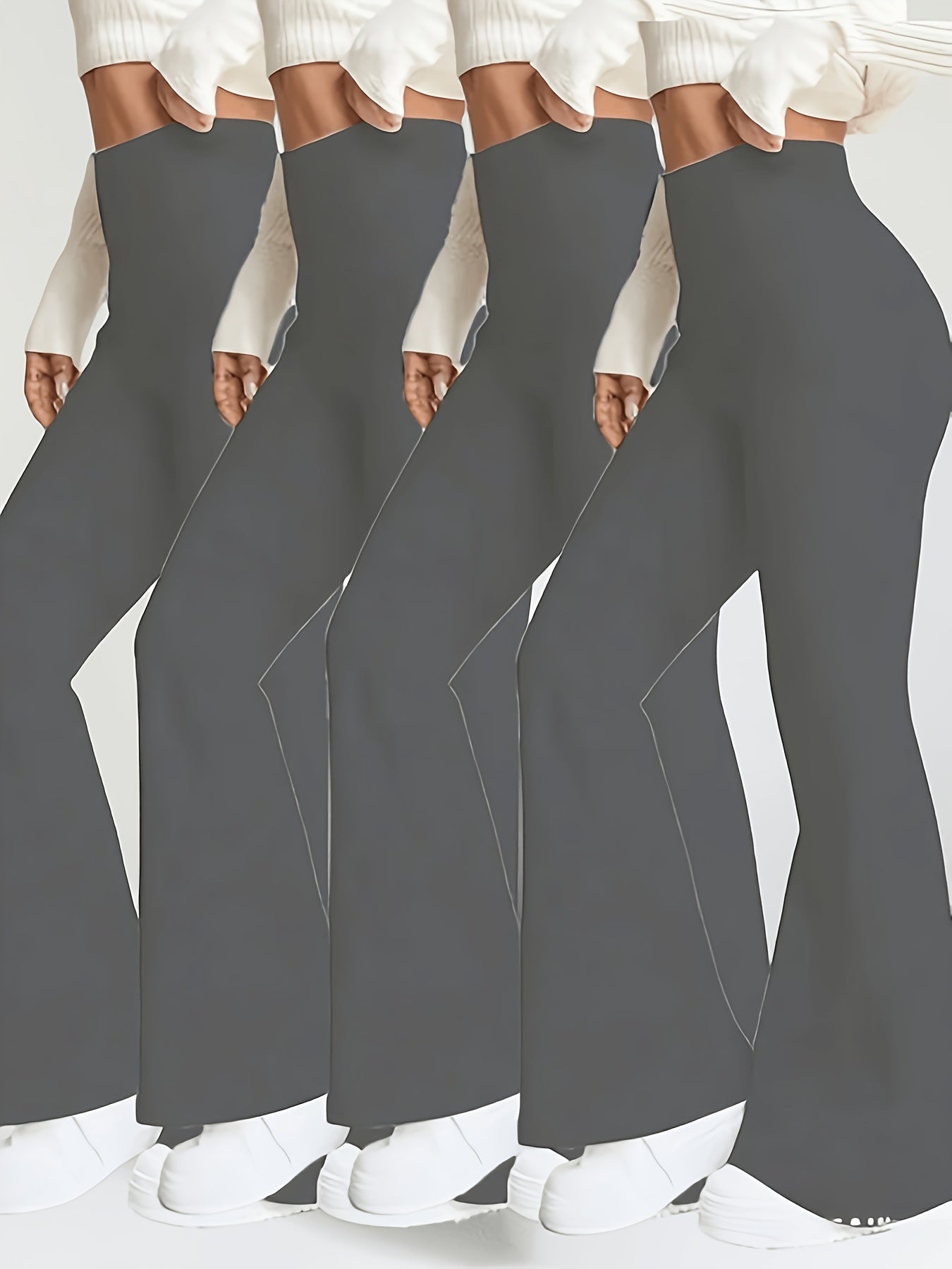 4pcs Of Women'S High-waisted Flared Pants - Medium-pressure Leggings With Or Without Pockets, Plain Color Pants, Suitable For And Casual Wear, Sheer Fabric, Great Gift For, Popular Local Product