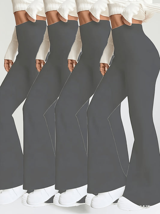 4pcs Of Women'S High-waisted Flared Pants - Medium-pressure Leggings With Or Without Pockets, Plain Color Pants, Suitable For And Casual Wear, Sheer Fabric, Great Gift For, Popular Local Product