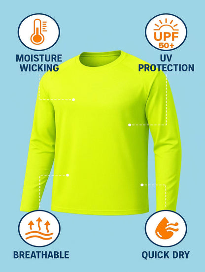 2-Pack High Visibility Long Sleeve Shirts, UPF50+ Quick Dry Breathable Safety Workwear Tops for Outdoor / Fishing / Sports