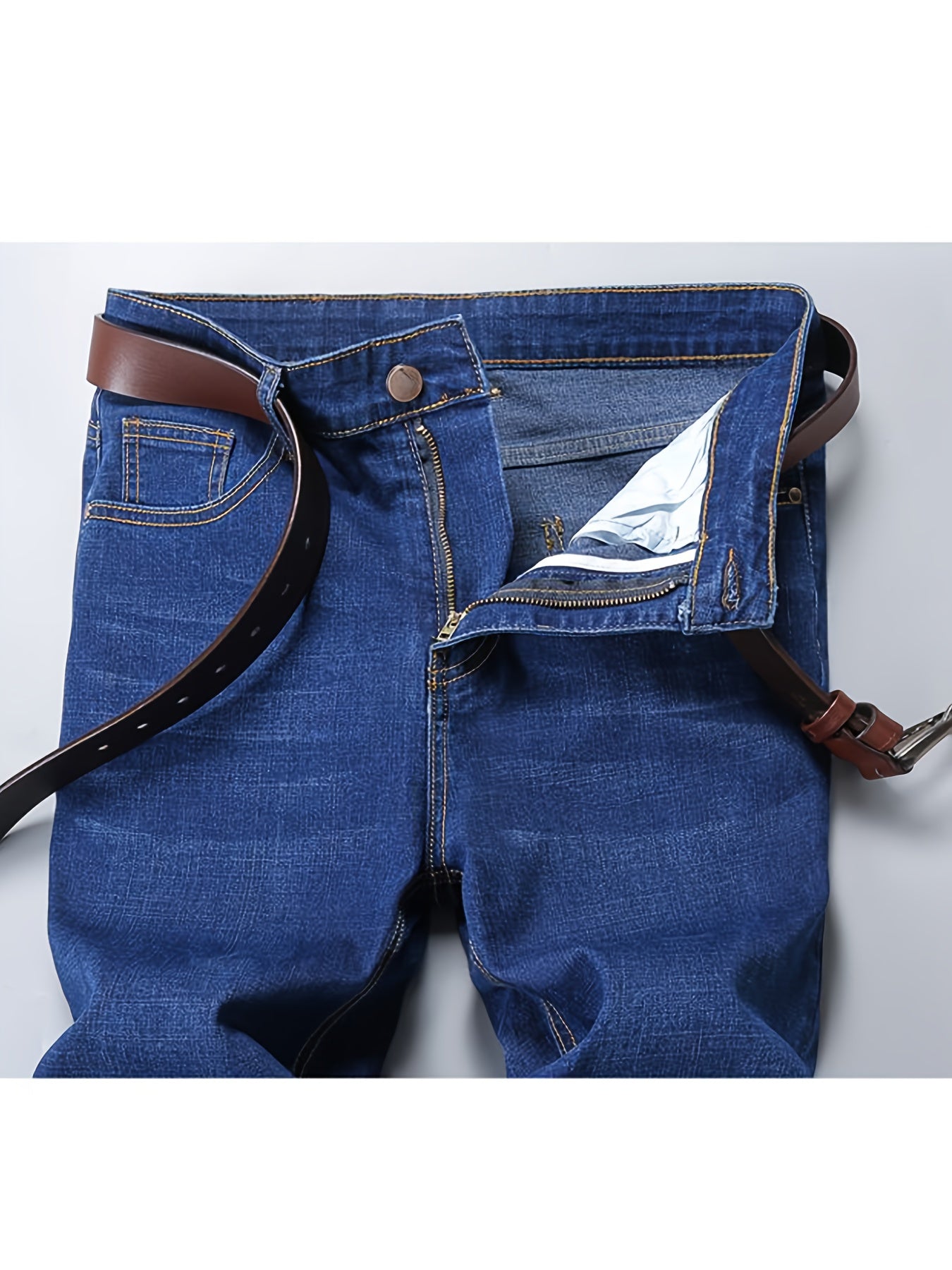 2pcs Men's Business Casual Jeans - Lightweight Slight Stretch Denim Pants, Classic Five-Pocket Design, All-Season Office & Casual Attire - Formal to Casual Outfits, Durable Fabric