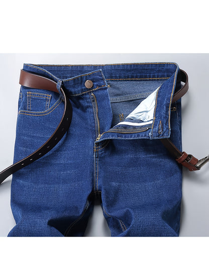 2pcs Men's Business Casual Jeans - Lightweight Slight Stretch Denim Pants, Classic Five-Pocket Design, All-Season Office & Casual Attire - Formal to Casual Outfits, Durable Fabric