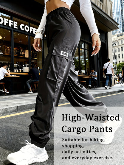 Women'S Zippered Pocket Cargo Pants, Stylish Large Pocket Design, Drawstring Elastic Waistband, Casual Outdoor/everyday Wear Trousers
