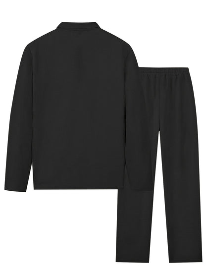 Mens 2pcs Outfits, New Spring Fall Waffle Knit Long Sleeve Top & Pants Set, Comfortable Breathable Casual Sports Tracksuit for Daily Workout