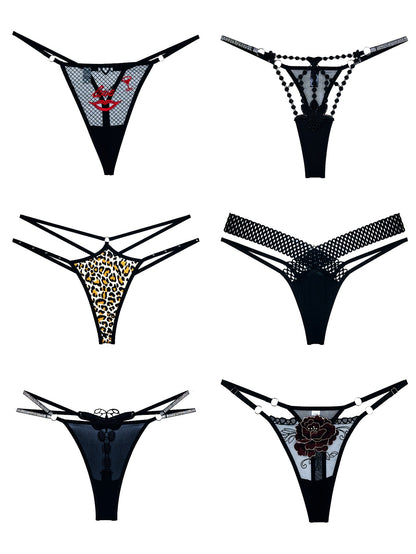 18pcs Mixed Set: Premium Lace Women'S Thong Set - Multi-style With Embroidery, See-Through Details & Adjustable Waistband. Soft & Breathable.