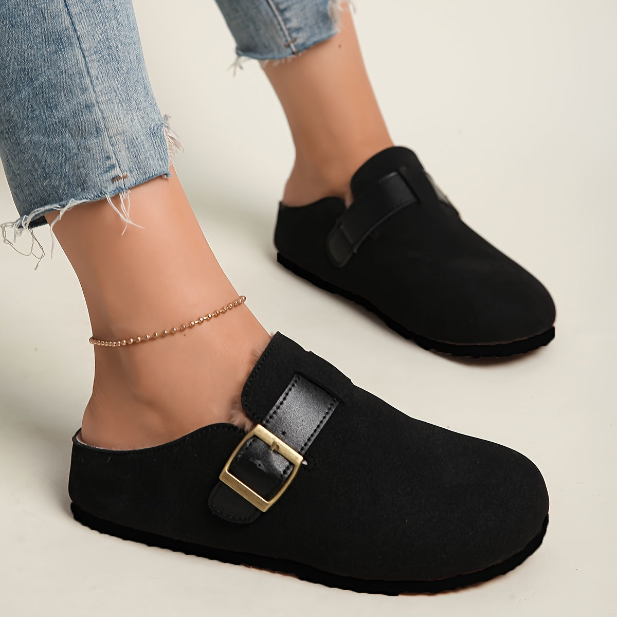 Women's Plush-Lined Platform Loafers, Buckle Strap Flat Shoes, Winter Warm and Comfortable Commuter Flat Shoes, Local Warehouse, Women Shoes