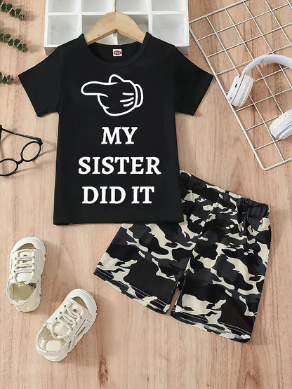 [Spring Summer Fashion] Only One Boys' Stylish Short-Sleeve for Boys, Featuring Gesture Letter Prints Paired, Spring And Summer Fashion Short-Sleeve for Boys, for Outdoor