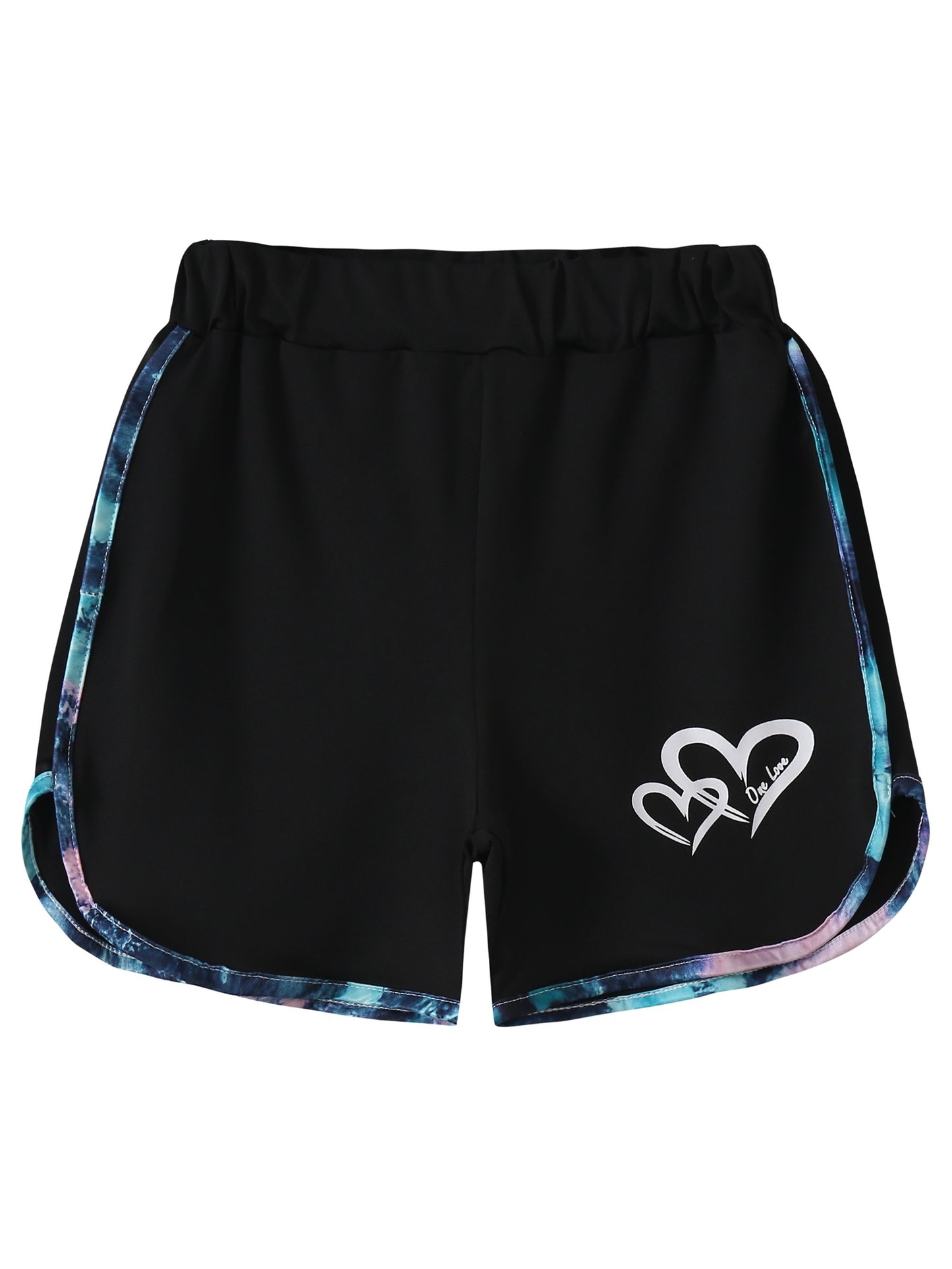 6pcs, Girls Love Print Camouflage Design Short Sleeve Athletic Shorts Summer Suit, for Outdoor