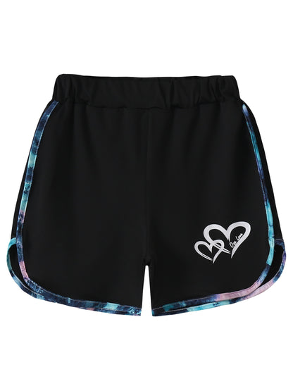 6pcs, Girls Love Print Camouflage Design Short Sleeve Athletic Shorts Summer Suit, for Outdoor