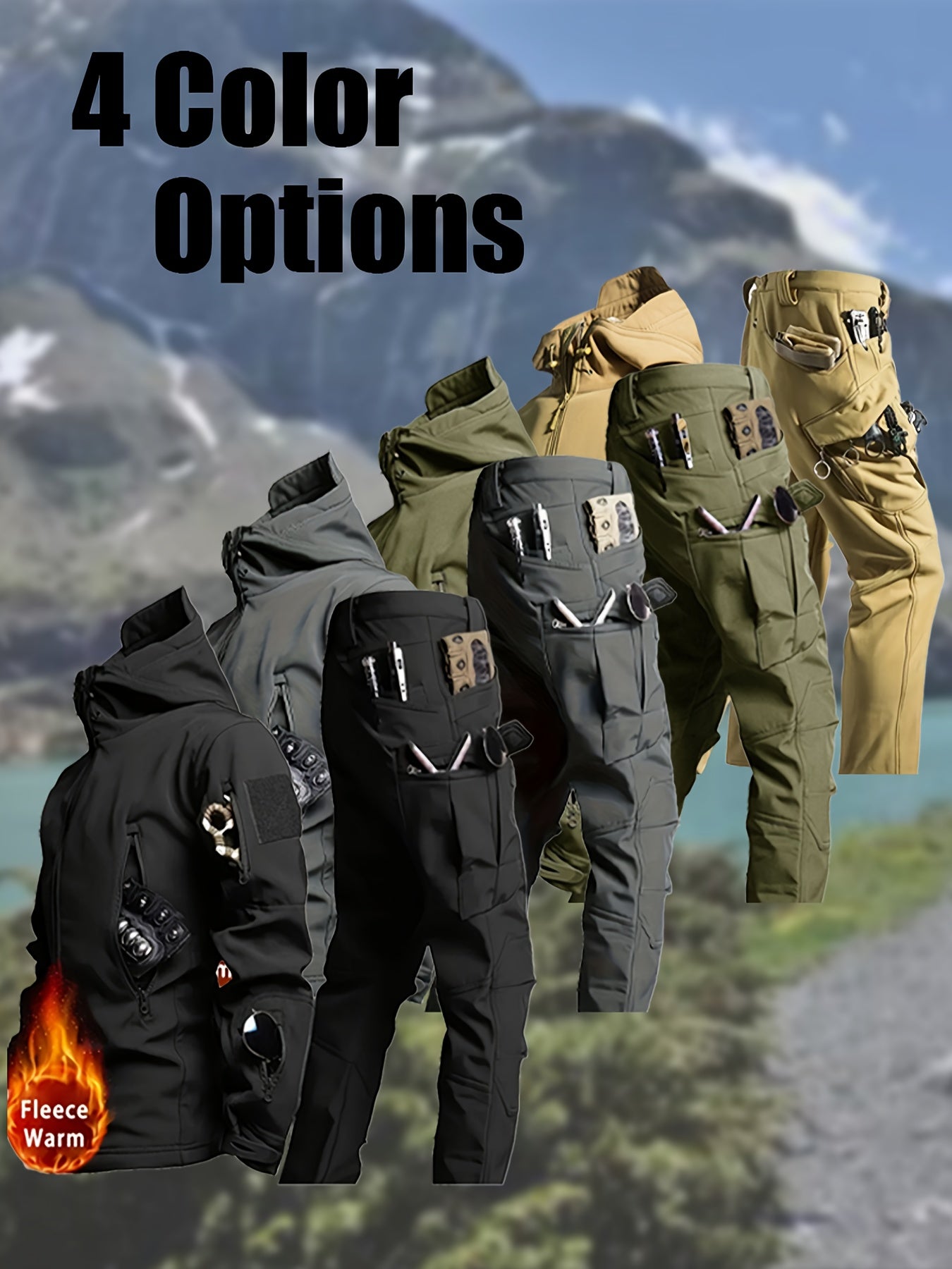Men'S New Thickened Two-Piece Windproof Jacket And Hoodie Designed for Autumn And Winter, Featuring Multiple Pockets, Elastic Materials, And Warmth, Ideal for Hiking, Skiing, Fishing, And Outdoor Sports. Tactical Style with Breathable Fabrics