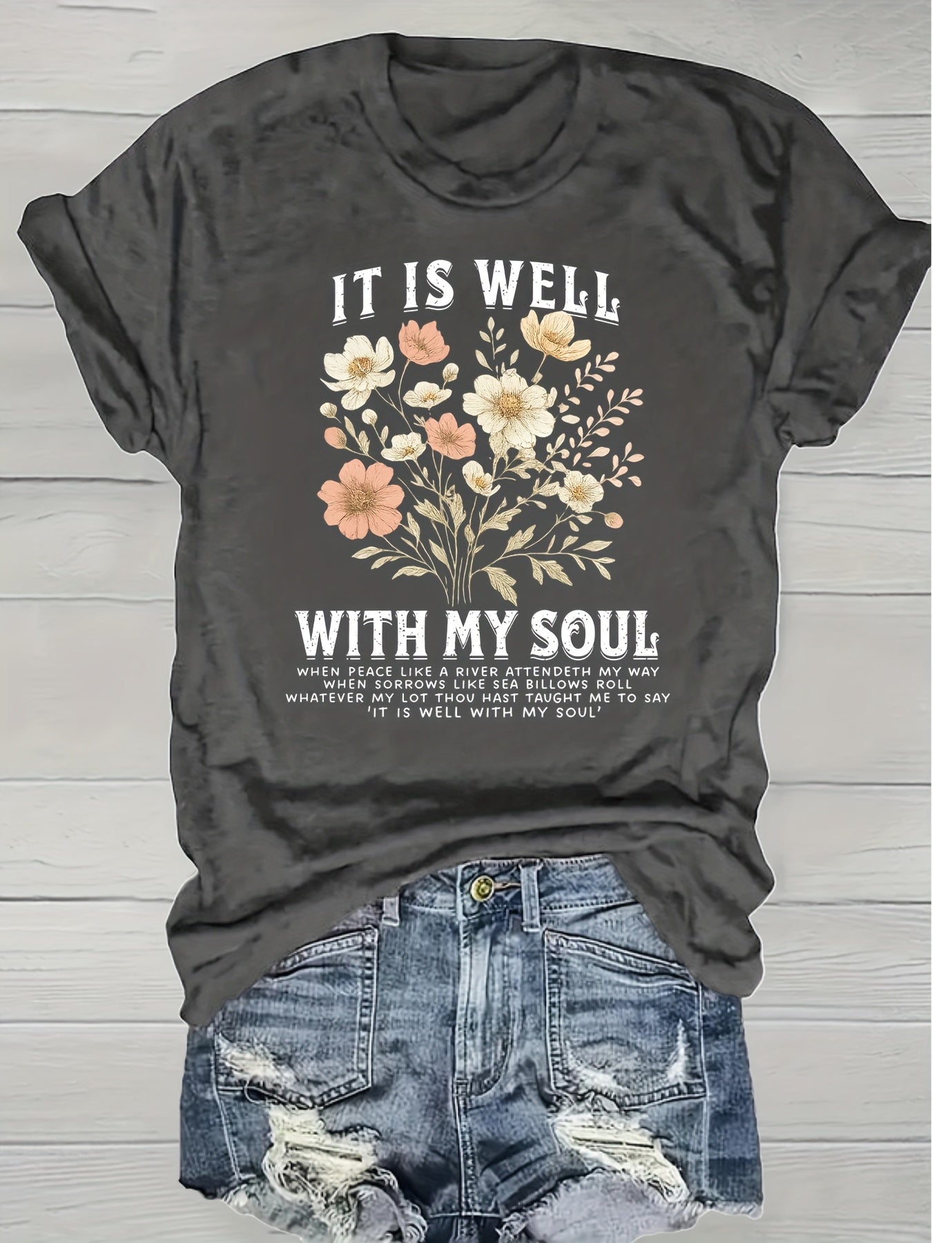 Plus Size, European American Fashion Floral Print T-shirt Women's Clothing