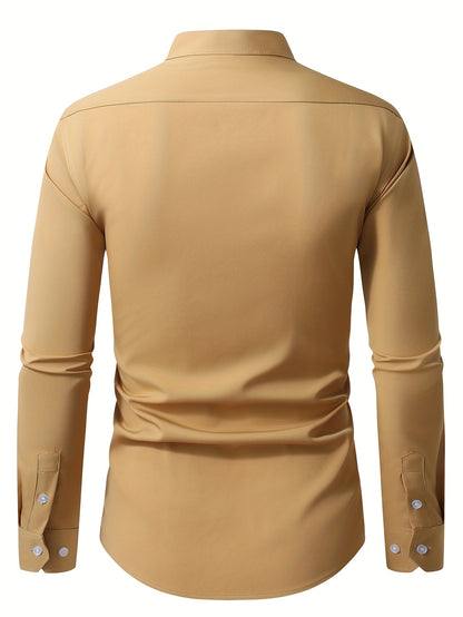 Men'S Henley Collar Long Sleeve Shirt | Casual, All-season, Solid Color, Regular Fit, Button Details, Woven Fabric