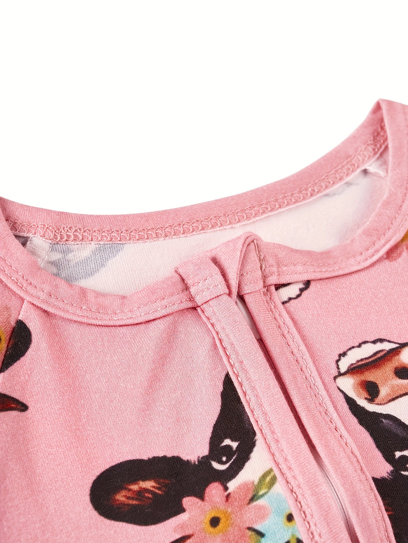 LULUKAKA Newborn Baby Girl Bamboo Fiber Zippered Pink Jumpsuit, Farm Series Cartoon Bull Full Body Print Design, Long Pants Bamboo Fiber Outfit for Baby Girls, Bamboo Toddler Sleepwear, Bodysuit for Toddlers And Infants