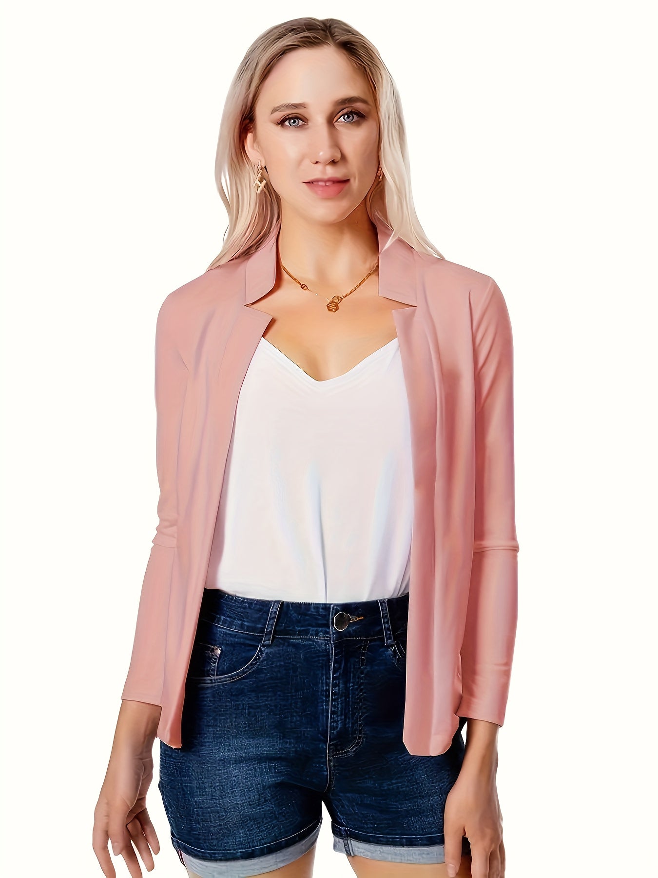 Women'S Elegant Solid Blazer All-Season, Machine Washable, Suitable For Casual And Professional Wear, Opaque Fabric