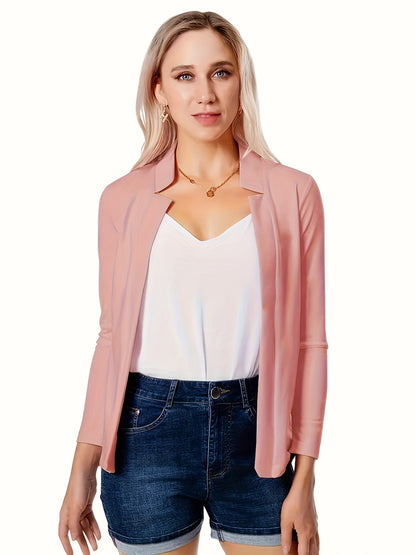 Women'S Elegant Solid Blazer All-Season, Machine Washable, Suitable For Casual And Professional Wear, Opaque Fabric