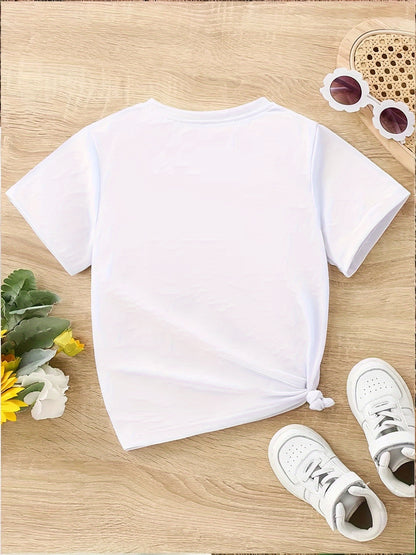 1pc New Summer Girl Cartoon Girl Print Short Sleeved 100% T-Shirt Comfy Casual Tees for Girls