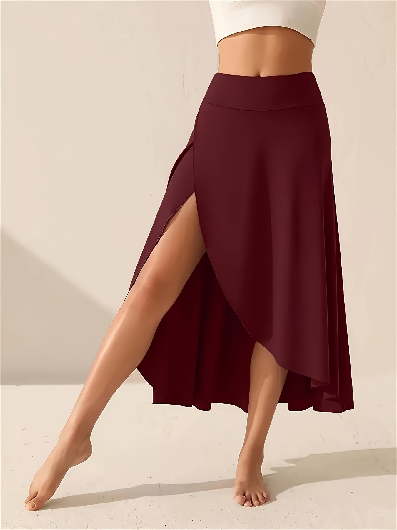2026 Plus Size High Waist Skort with Pockets - Stretchy Side Slit, Lightweight Long Culottes for Women | Summer Vacation Beachwear, Summer Skirt (Black/Burgundy) Game Day Outfit, Football Fan Gear for All Fans