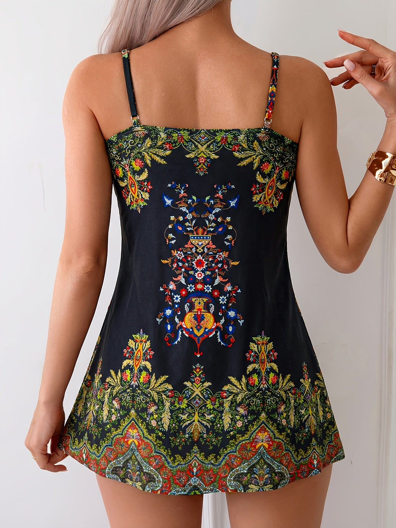 Women's 1pc Swimsuit with Skirt Ruched Ruffle Tummy Control Swim Dress Bating Suit