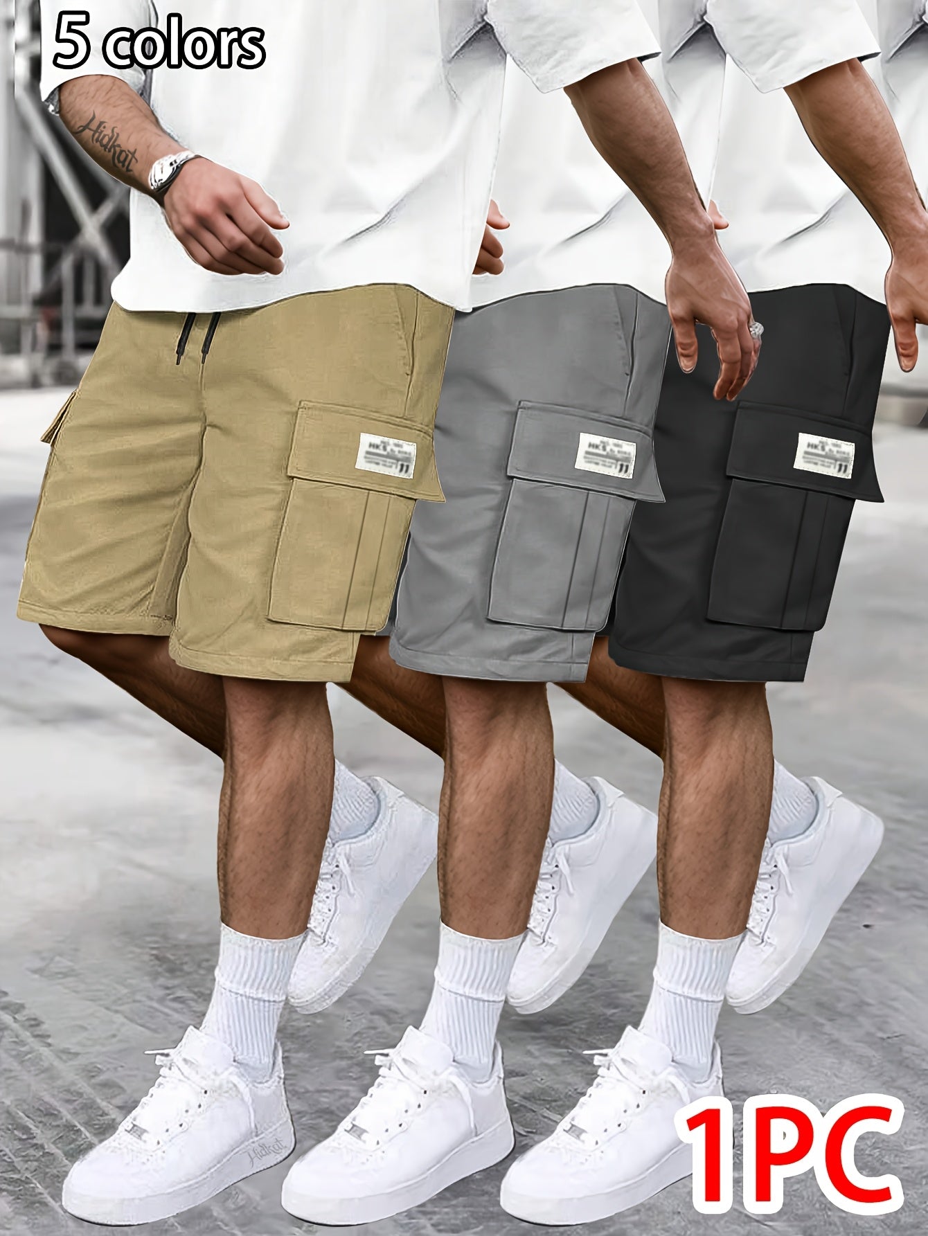 Men's Grey Polyester Cargo Shorts - product view 6