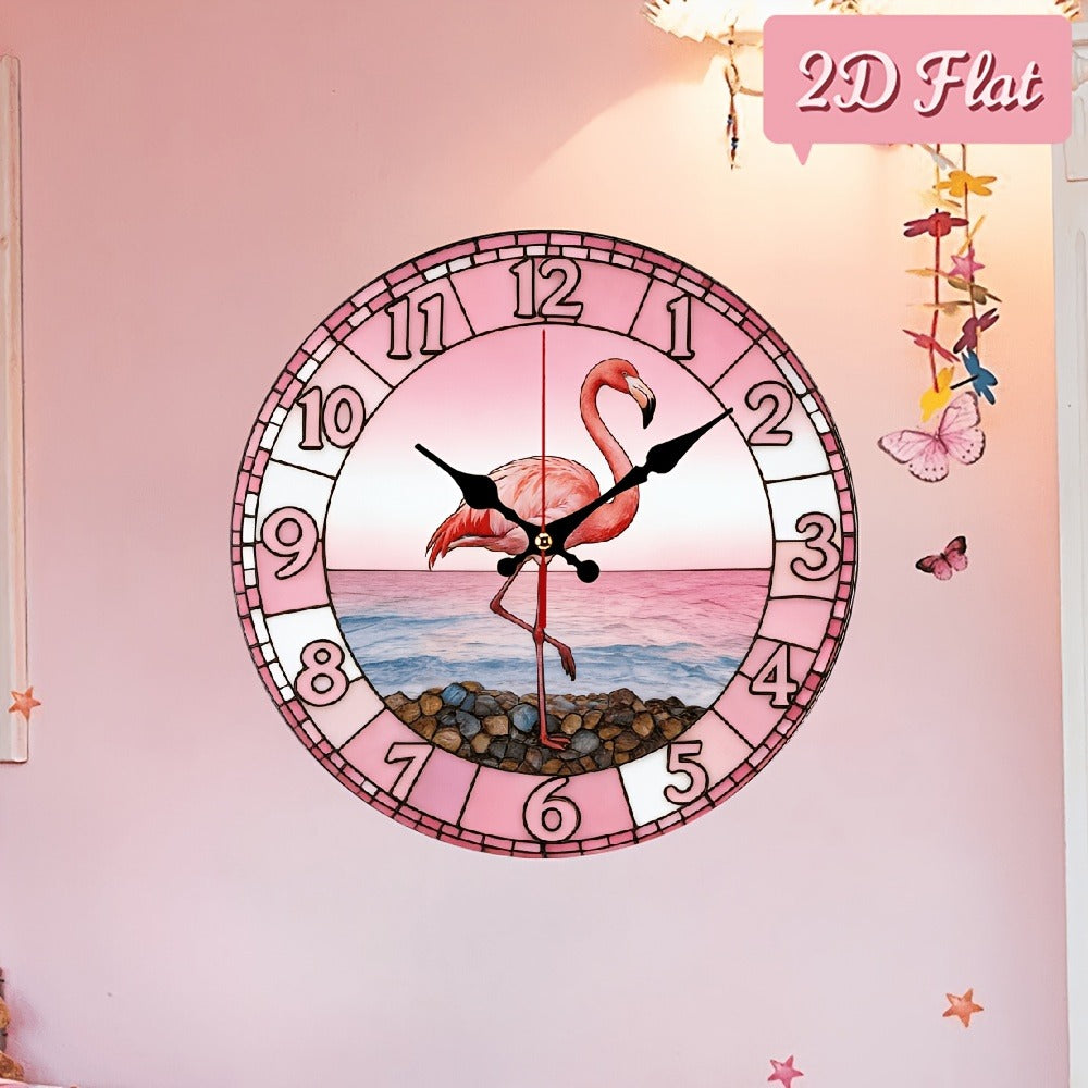 Pink Flamingo Beach Wall Clock - Silent Non-Ticking 10-Inch Design