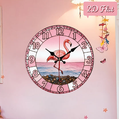 Pink Flamingo Beach Wall Clock - Silent Non-Ticking 10-Inch Design