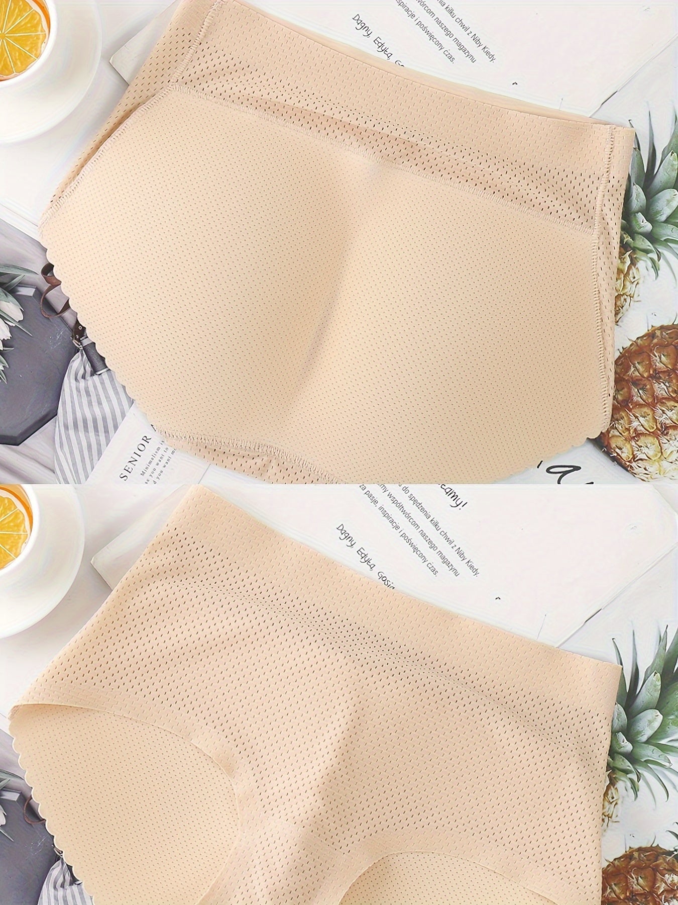 2pcs Solid Fake Butt Padded Seamless Shaping Panties with Scallop Trim, Comfy & Breathable Butt Lifting Panties, Women's Underwear & Shapewear