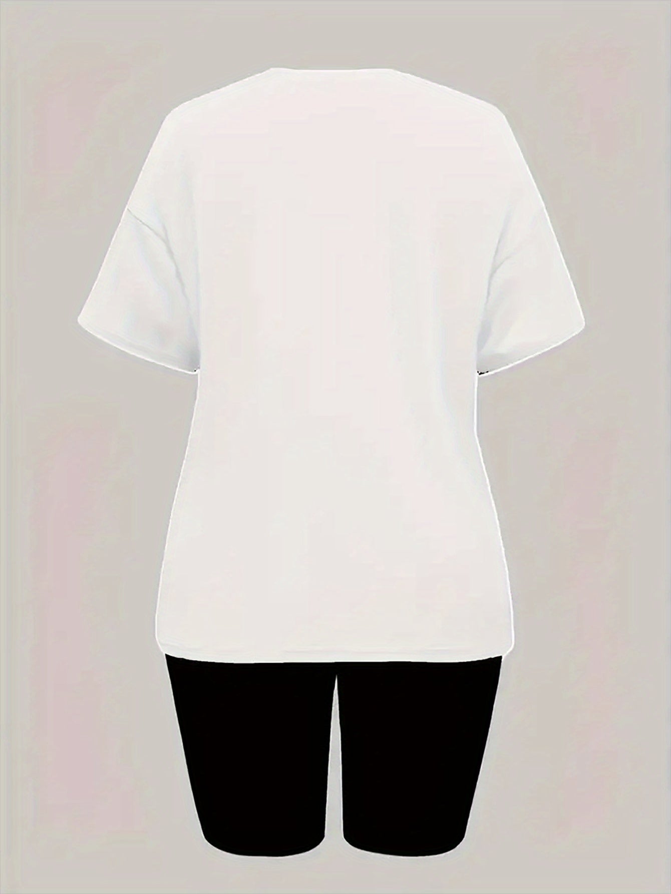 Women's 2pcs Oversized T-Shirt & Fitted Shorts Matching Outfit - Oversized T-Shirt with Fitted Shorts, Lettering Print Streetwear Lounge Wear, 2pcs Set Suitable for - Casual Wear, Machine Washable Matching