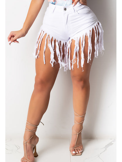 Women's Denim Shorts Summer High Waisted Frayed Raw Hem Ripped Tassels Sexy Short Pants Jeans