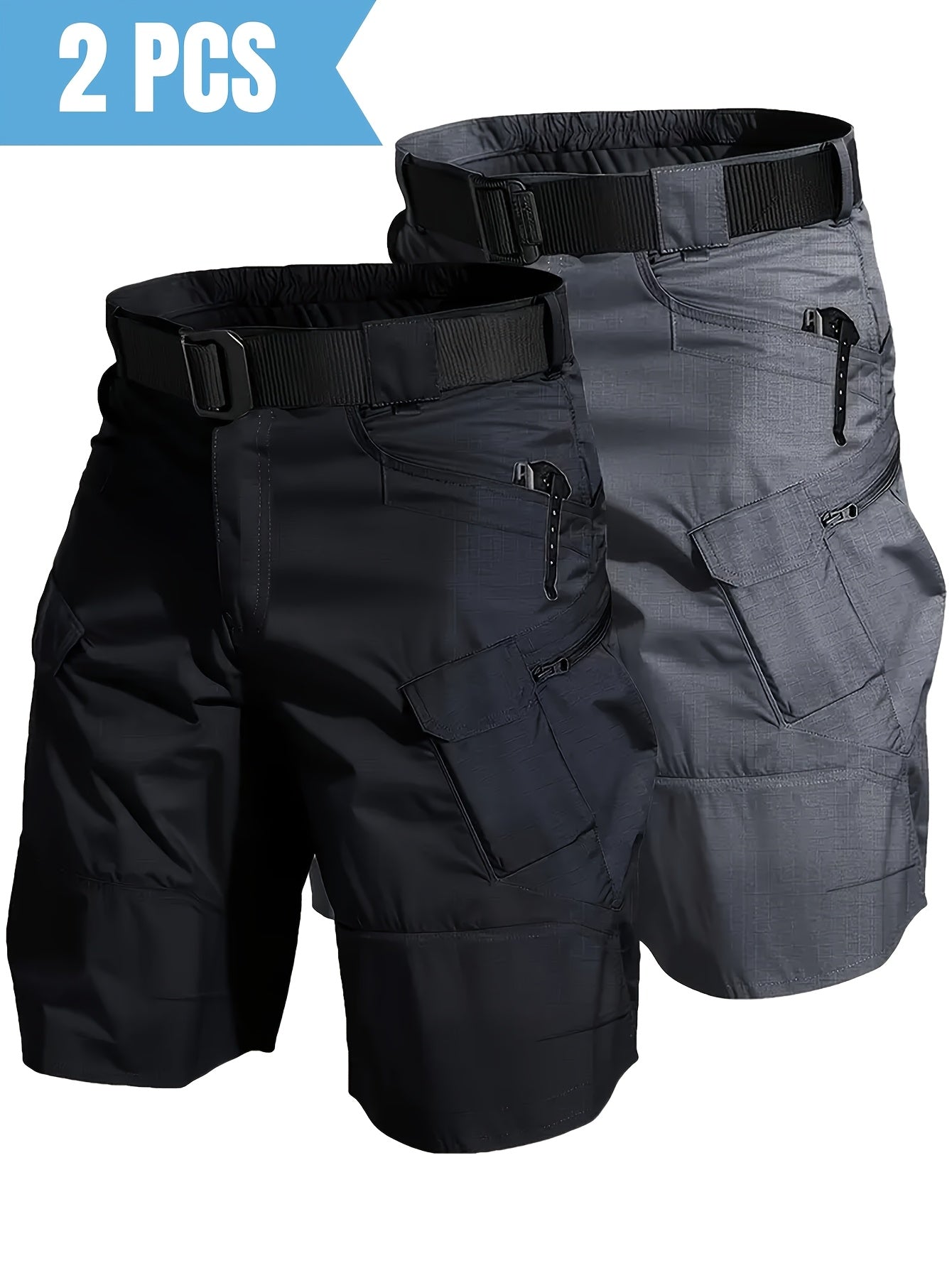 2pcs Summer Outdoor Cargo Shorts for Men, Multi-Pocket Hiking Shorts, Durable, Ripstop, Wear-resistant, Good for Camping, Hunting, Fishing, Summer Outdoor Activies and Daily Wear