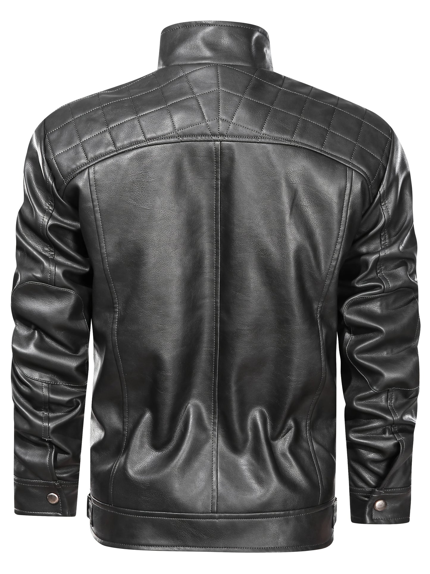 Men's Stand Collar PU Leather Jacket Lightweight Faux PU Leather Motorcycle Casual Jacket